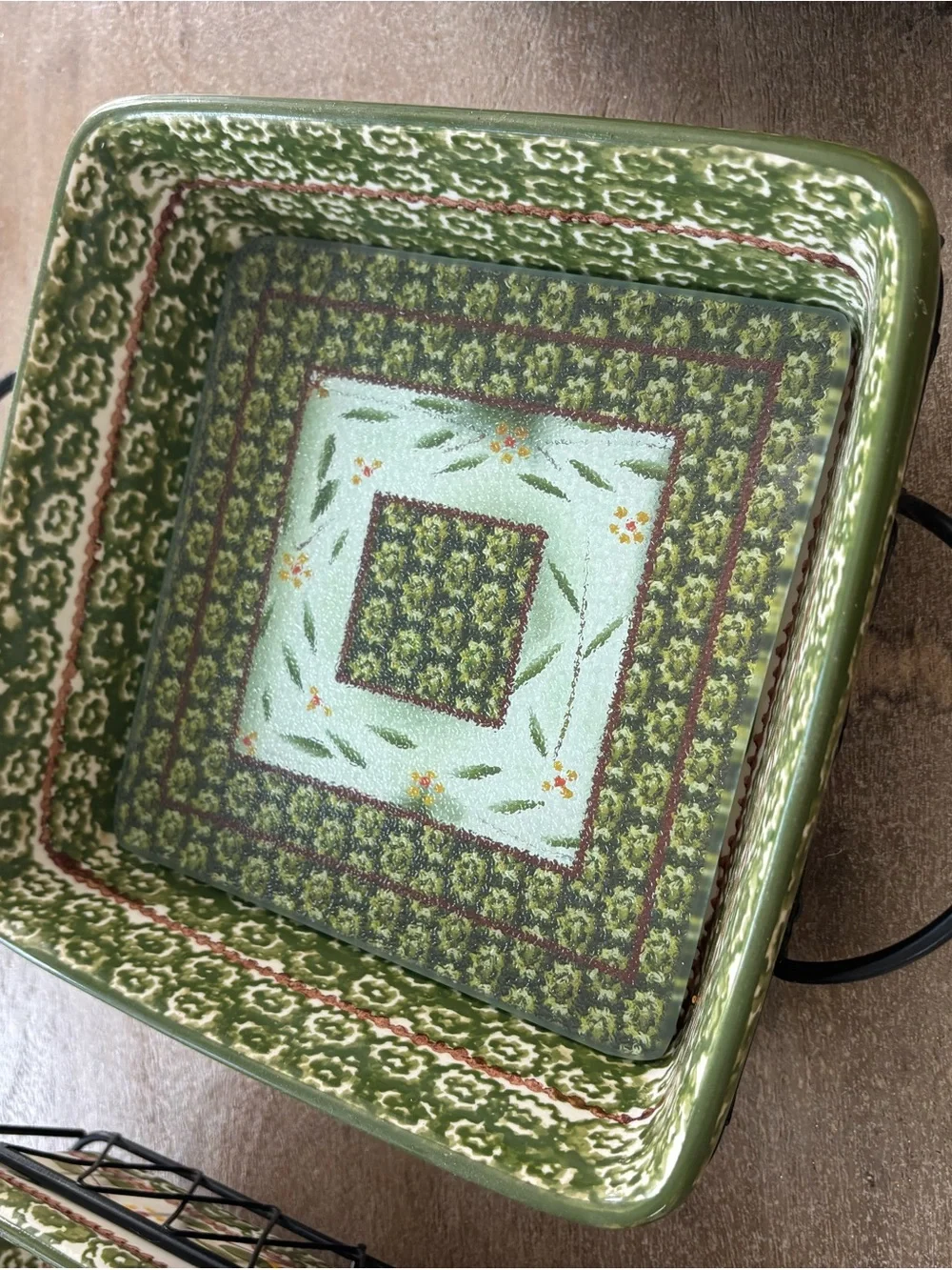 10-Piece Hand-Painted Green Floral Ceramic Serving Set